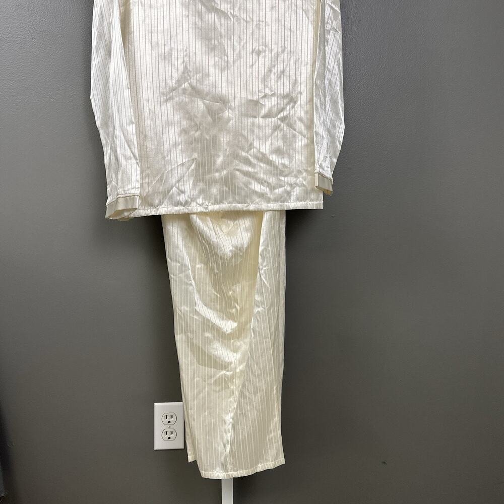 Vintage NOS Amanda Stewart Satin Pajama Set Large Ivory Striped Sears NWT 90s - Picture 6 of 9
